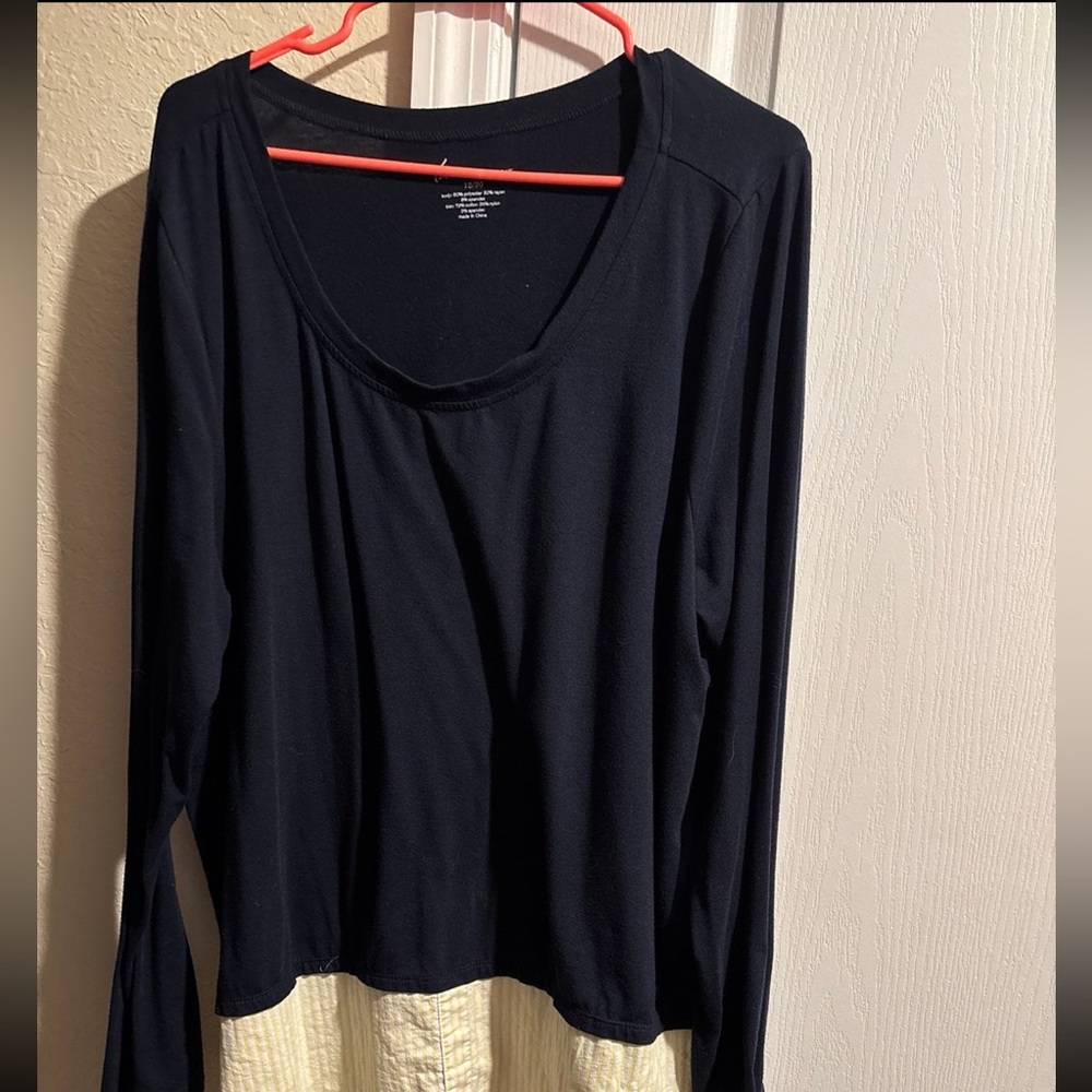 Navy Blue and Yellow Lane Bryant Women's Top with layered look